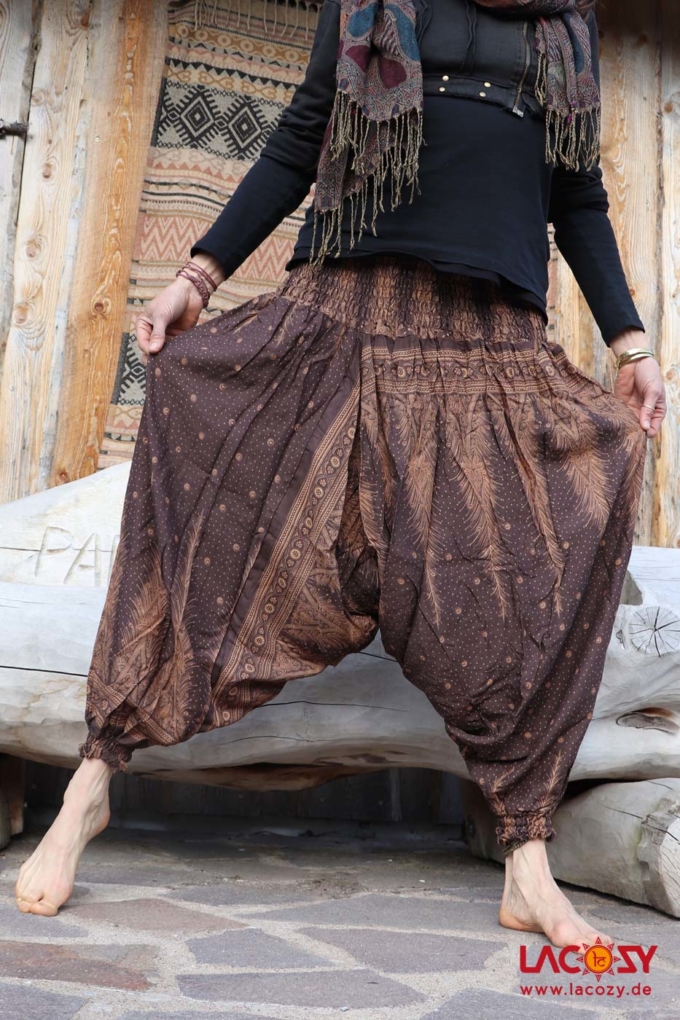 Haremshose Hosenkleid mit Federmotiv Braun – Bild 2