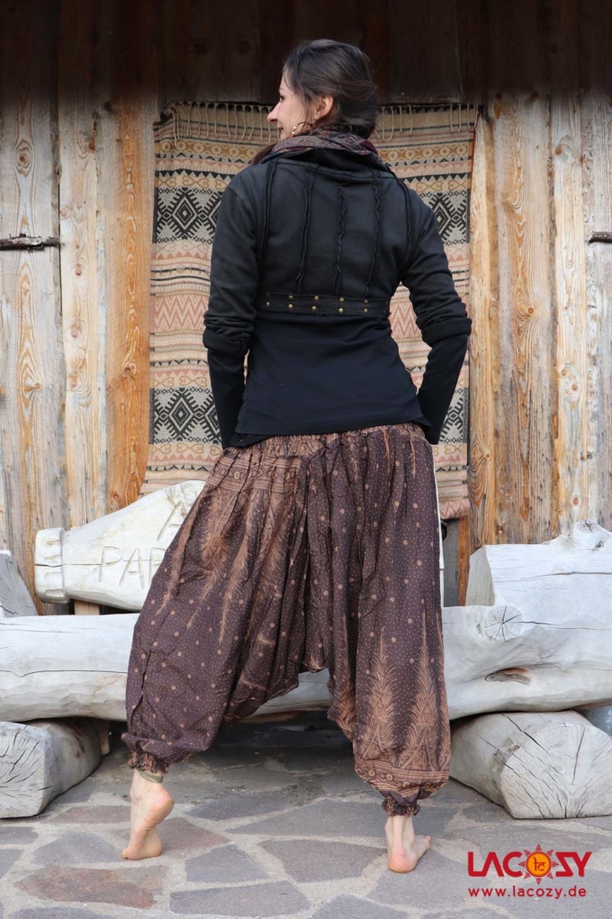 Haremshose Hosenkleid mit Federmotiv Braun – Bild 4