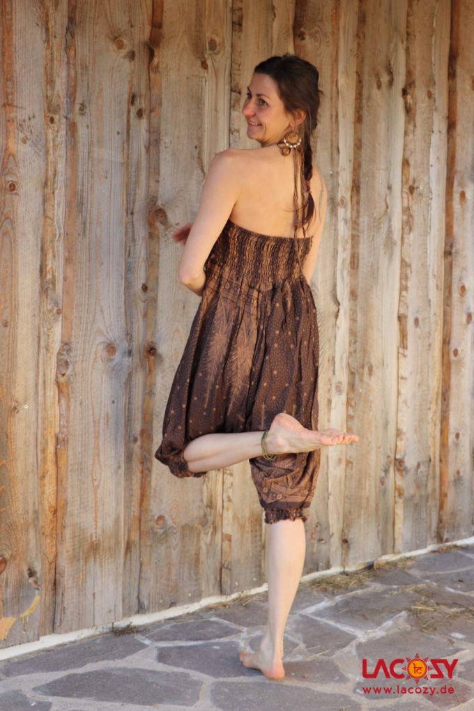 Haremshose Hosenkleid mit Federmotiv Braun – Bild 5