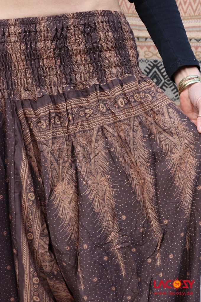 Haremshose Hosenkleid mit Federmotiv Braun – Bild 6