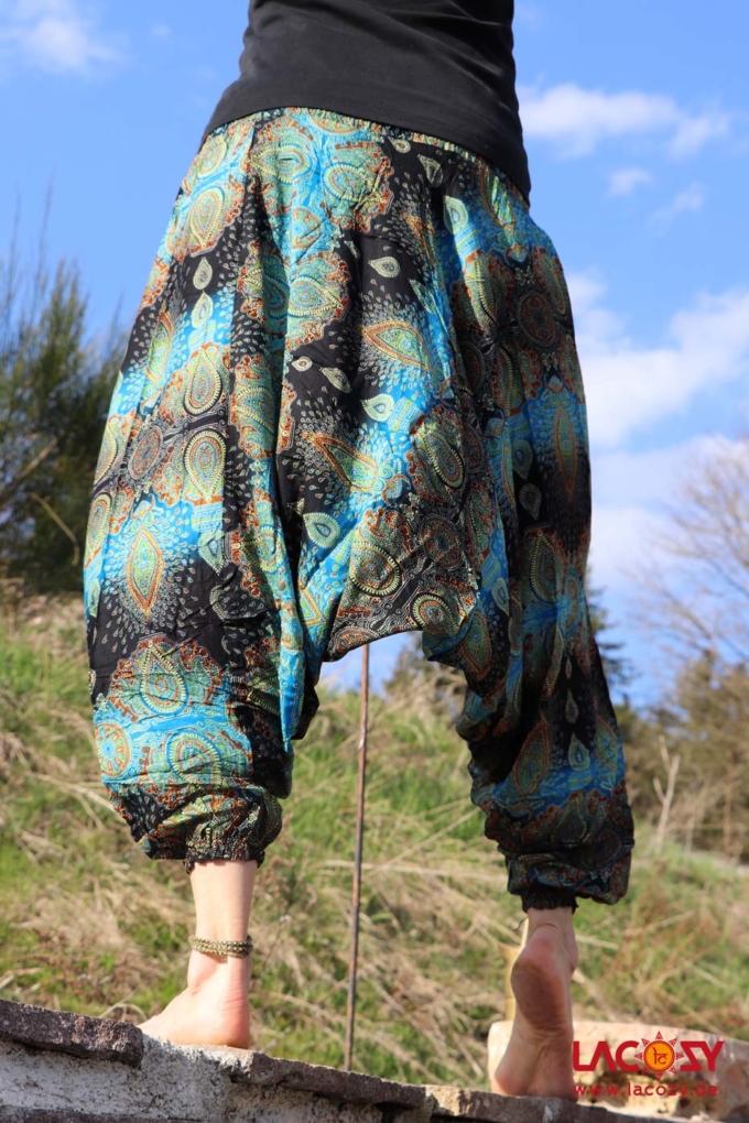 Haremshose Hosenkleid mit Paisleymuster Hellblau | Schwarz – Bild 3