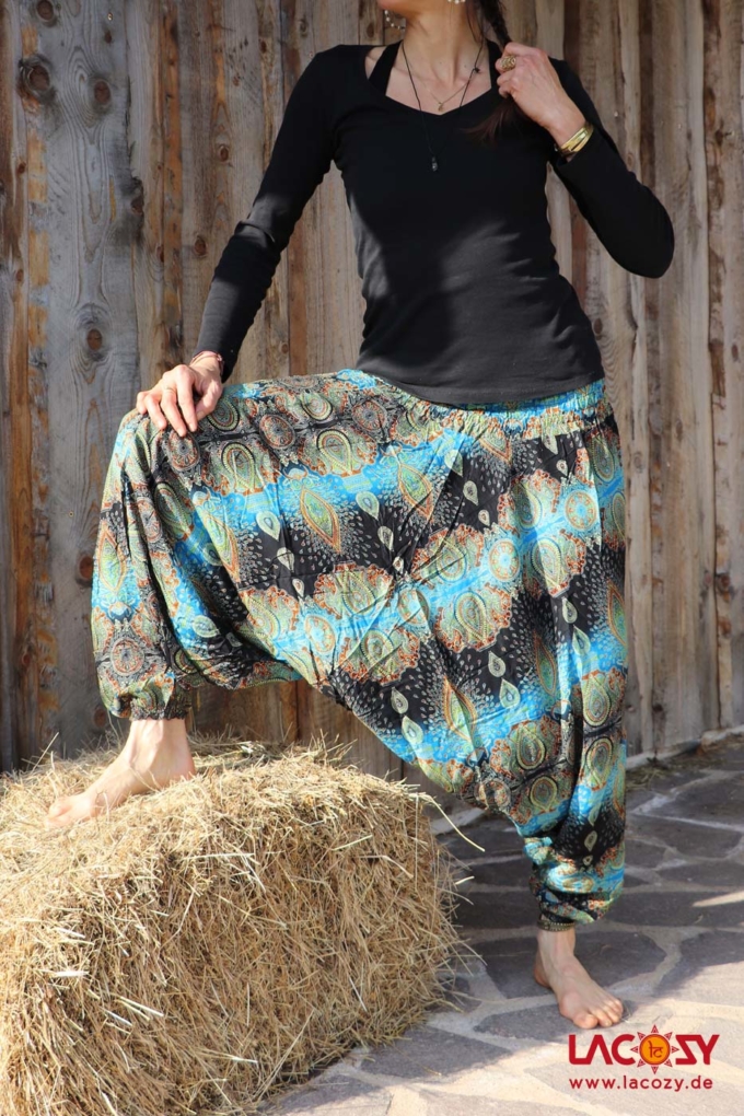 Haremshose Hosenkleid mit Paisleymuster Hellblau | Schwarz – Bild 5