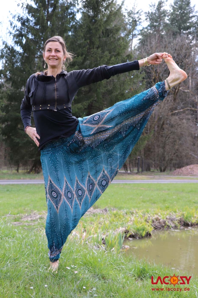 Haremshose Hosenkleid mit PFAUENAUGE Petrol
