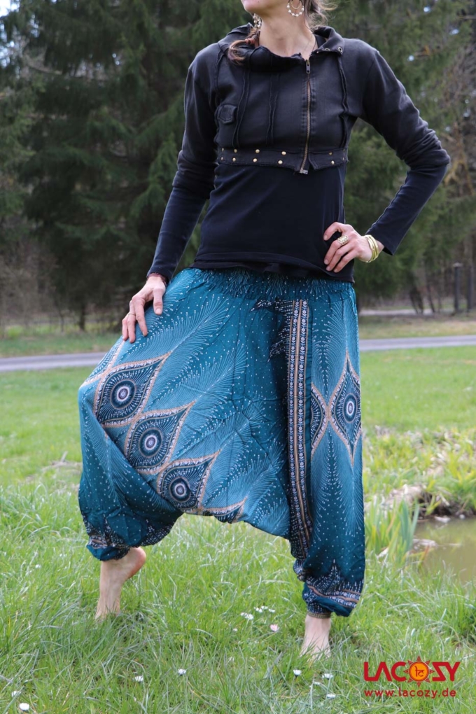 Haremshose Hosenkleid mit PFAUENAUGE Petrol – Bild 3