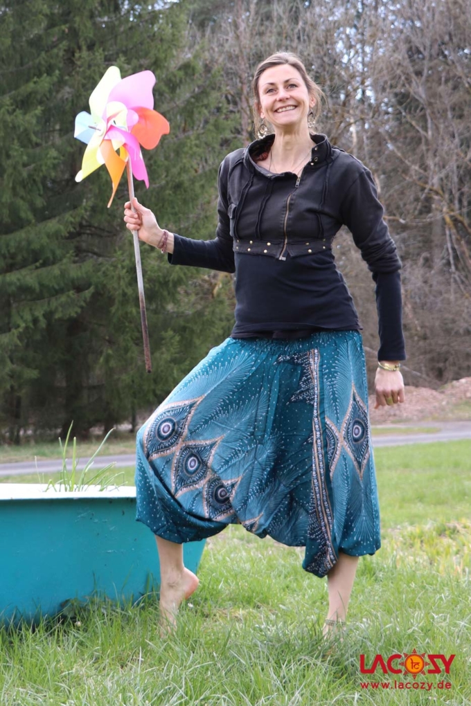 Haremshose Hosenkleid mit PFAUENAUGE Petrol – Bild 7