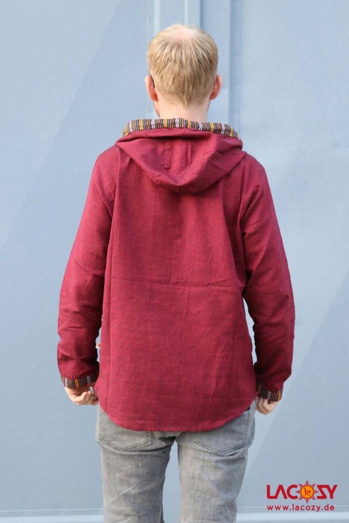 Herren-Hemd Kurtha mit Ethno-Borte Herren Bordeaux – Bild 5