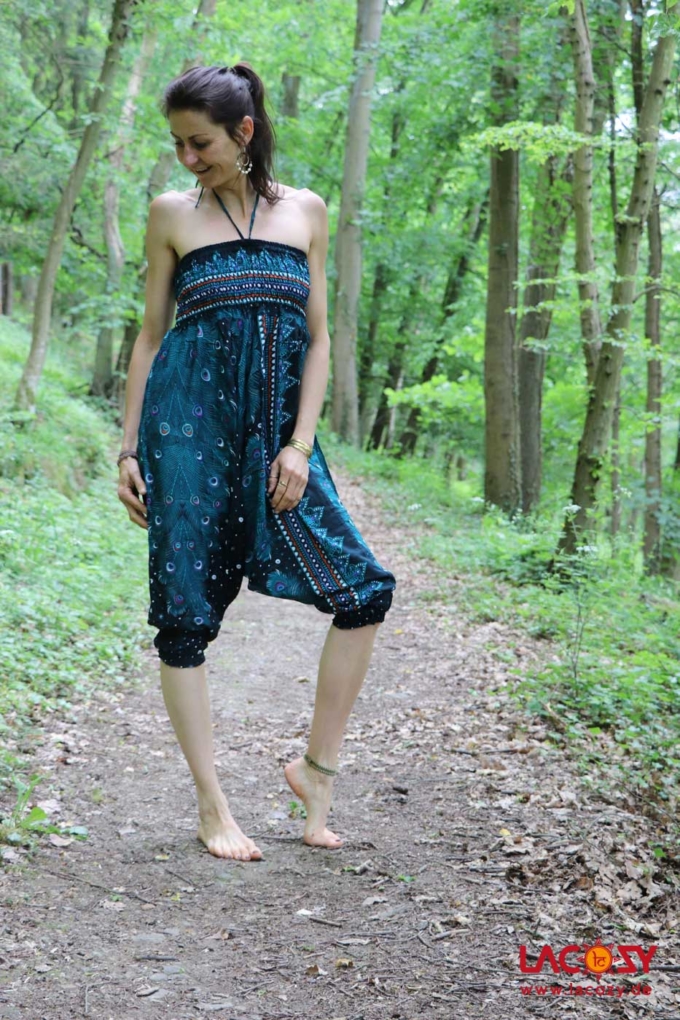 Haremshose Hosenkleid mit Pfauenmuster Petrol – Bild 2