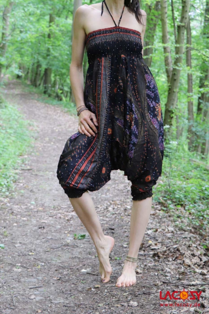Haremshose mit orientalischem Print Schwarz