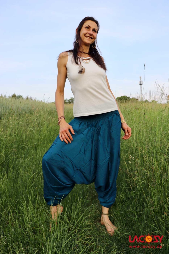 Haremshose Hosenkleid Unifarben Petrol – Bild 3