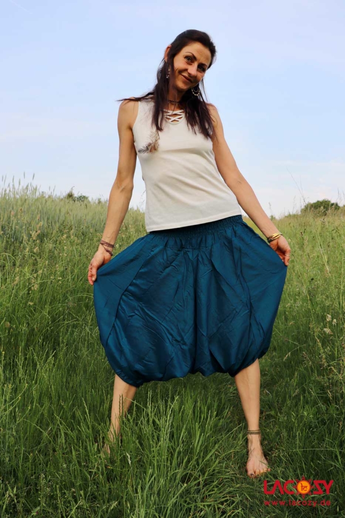 Haremshose Hosenkleid Unifarben Petrol – Bild 4