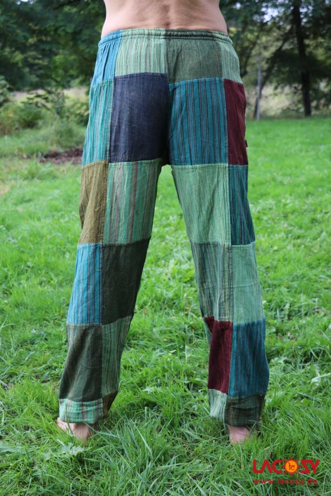 Freizeithose KAYLAH im Patchwork Design mit Blockdruck Grün | Petrol – Bild 3