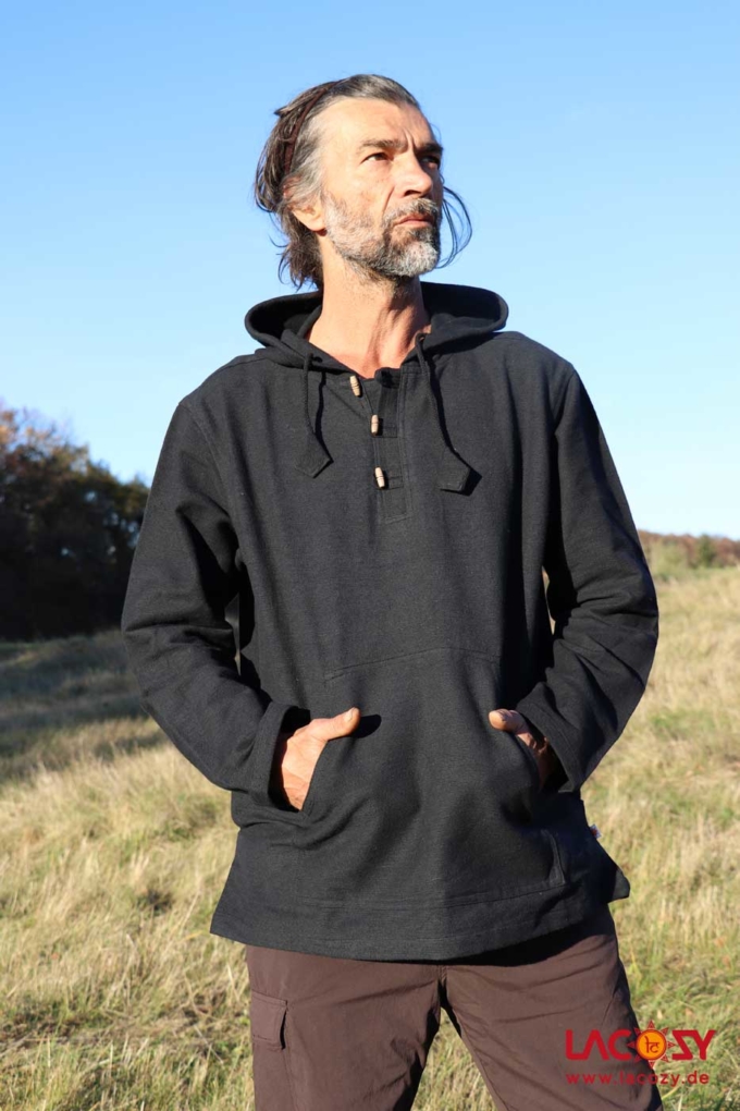 Robuster Männer Hoodie Schwarz – Bild 2