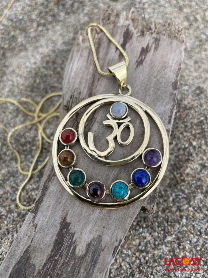 Anhänger OM CHAKRA mit Heilsteinen | Gold – Bild 2