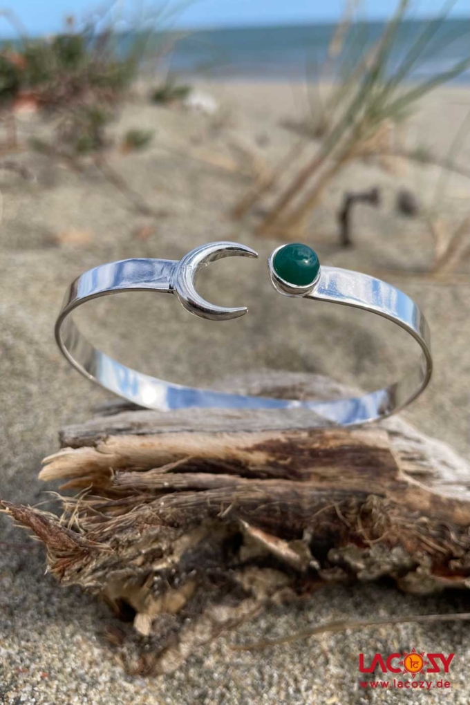 Armreif MOON Silber | grüner Onyx