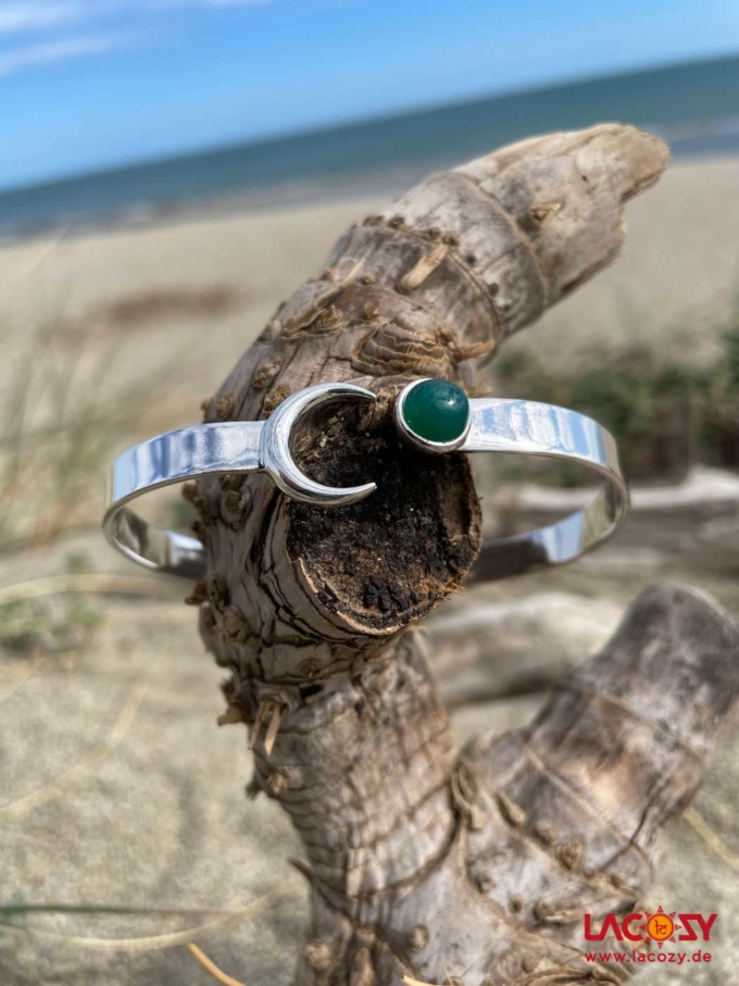 Armreif MOON Silber | grüner Onyx – Bild 2