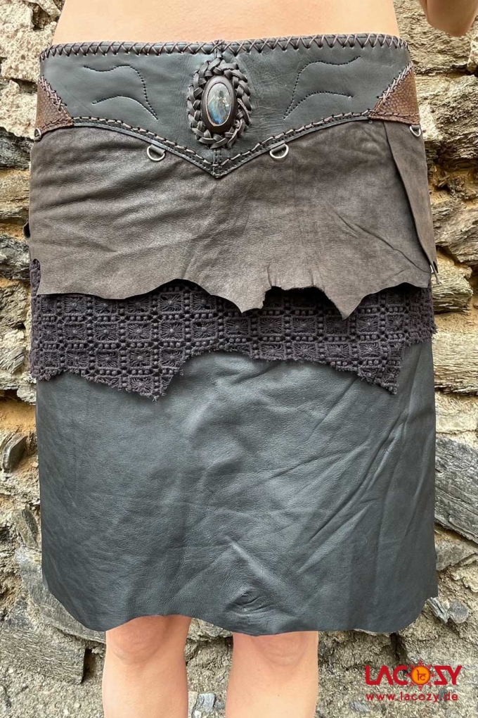 Leder Rock mit Labradorit Schwarz | Braun – Bild 2