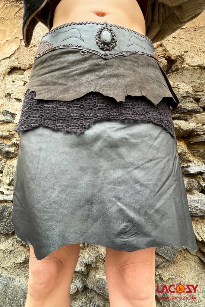 Leder Rock mit Labradorit Schwarz | Braun – Bild 4
