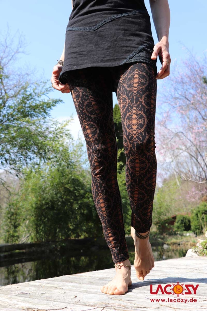 Weiche Baumwoll Leggins MOON | Schwarz - Orange – Bild 6