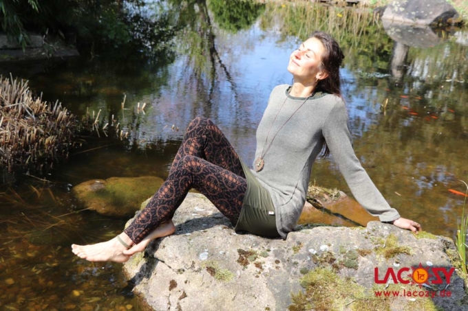 Weiche Baumwoll Leggins MOON | Schwarz - Orange – Bild 4