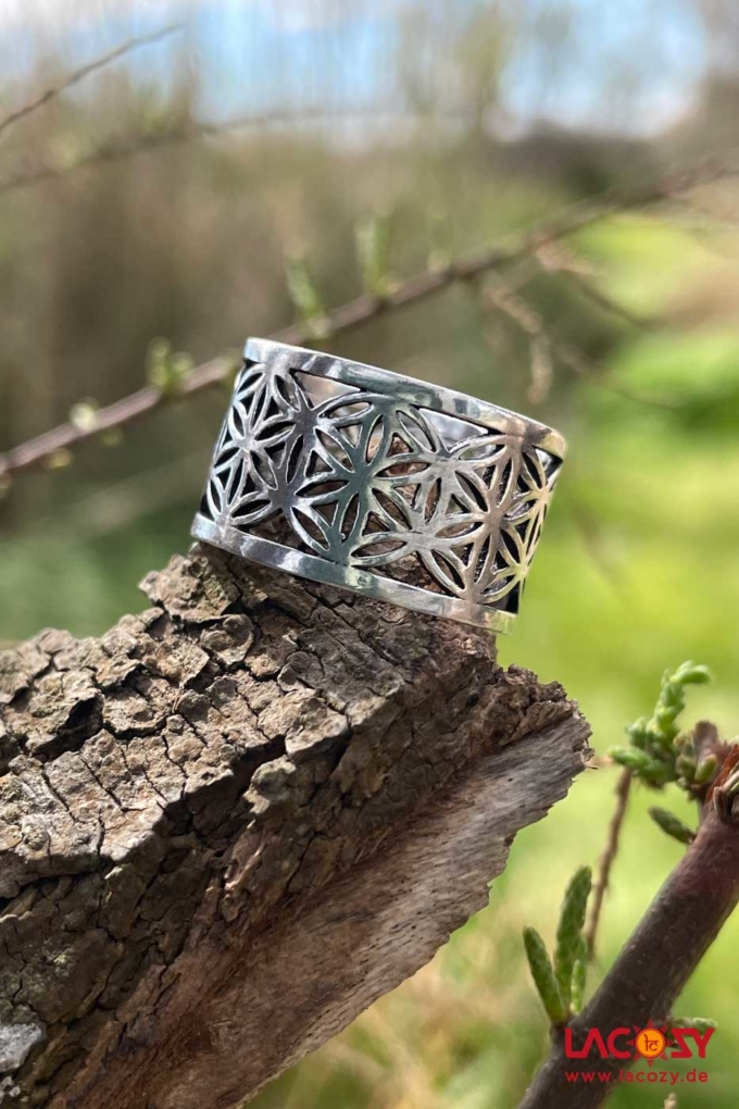 Breiter Ring BLUME DES LEBENS | Silber