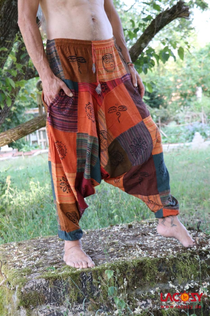 Unisex Haremshose YADU Patchwork mit Blockdruck | Orange | Rot – Bild 4