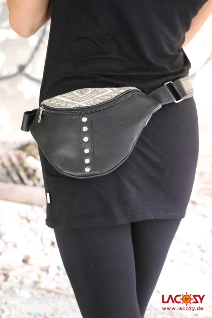 Weiche Leder Bauchtasche LIDA Unisex Schwarz | Silber