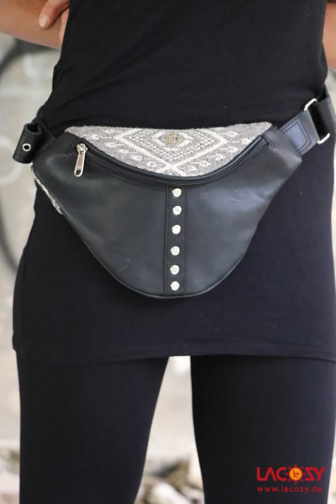 Weiche Leder Bauchtasche LIDA Unisex Schwarz | Silber – Bild 3