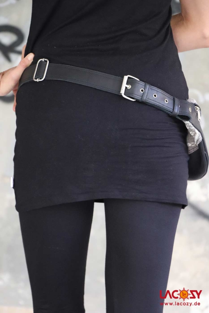 Weiche Leder Bauchtasche LIDA Unisex Schwarz | Silber – Bild 5