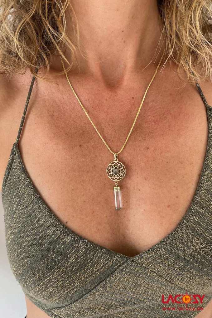 SRI YANTRA Kette mit Bergkristall und Labradorit – Bild 2
