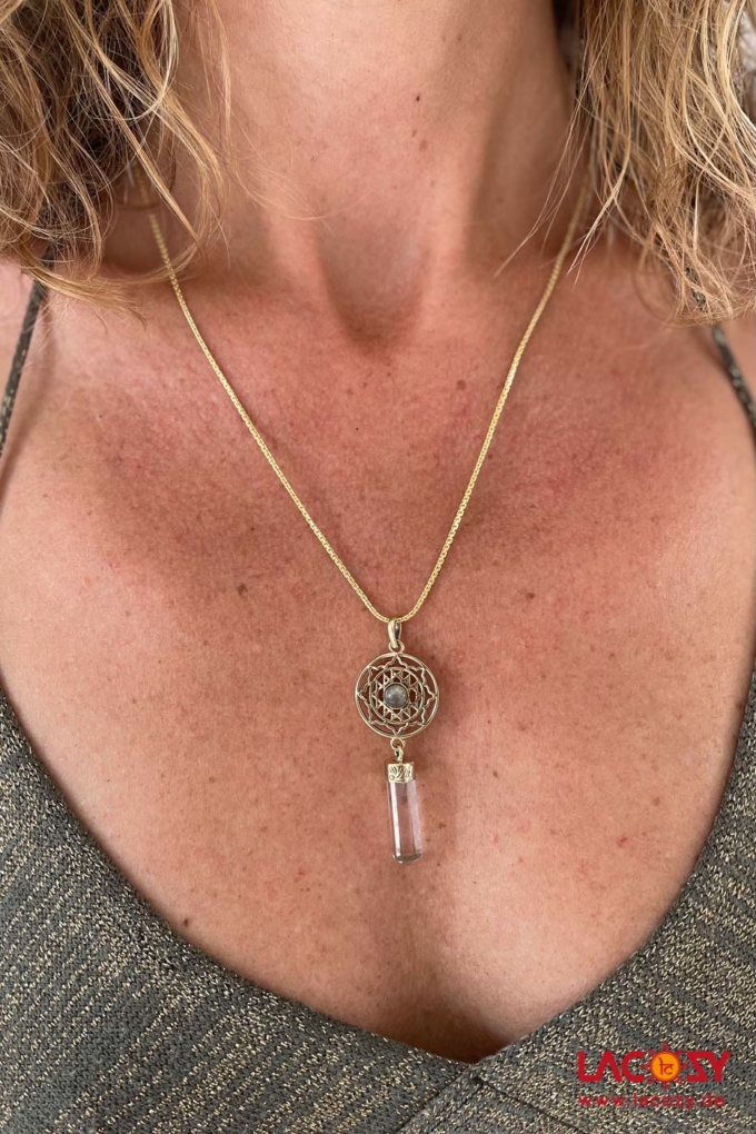 SRI YANTRA Kette mit Bergkristall und Labradorit – Bild 3