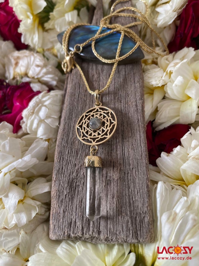 SRI YANTRA Kette mit Bergkristall und Labradorit – Bild 4