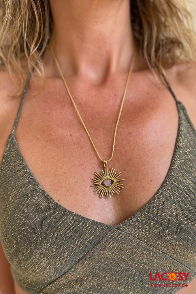 EYES Kette mit ROSENQUARZ | Gold – Bild 2