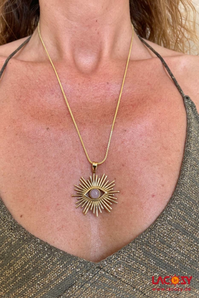 EYES Kette mit ROSENQUARZ | Gold – Bild 3