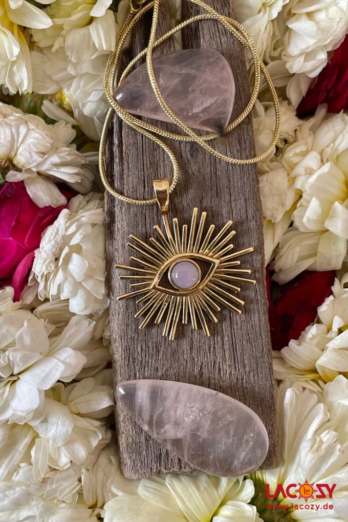 EYES Kette mit ROSENQUARZ | Gold – Bild 4