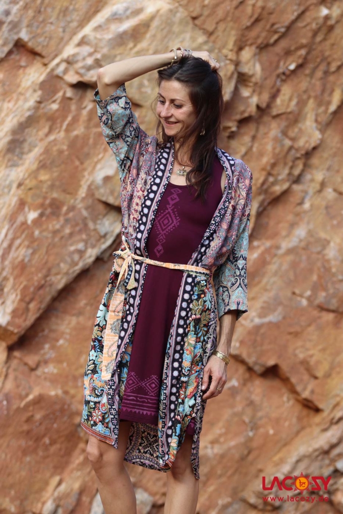 Blockprint Kleid KALI Aubergine – Bild 5
