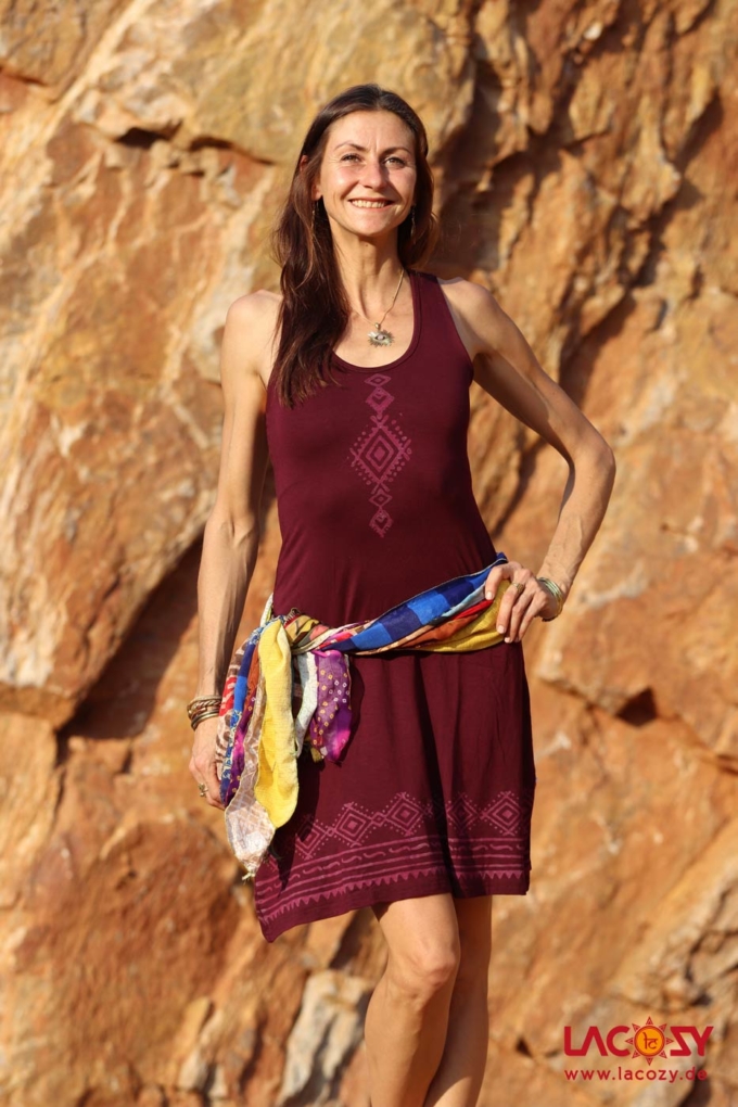 Blockprint Kleid KALI Aubergine – Bild 7