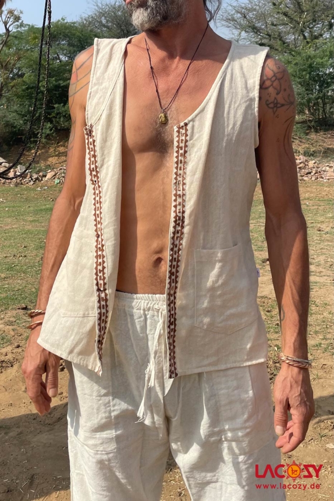 Ethno Weste AKEMI mit Blockprint Unisex HEMP