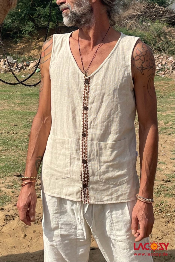 Ethno Weste AKEMI mit Blockprint Unisex HEMP – Bild 3