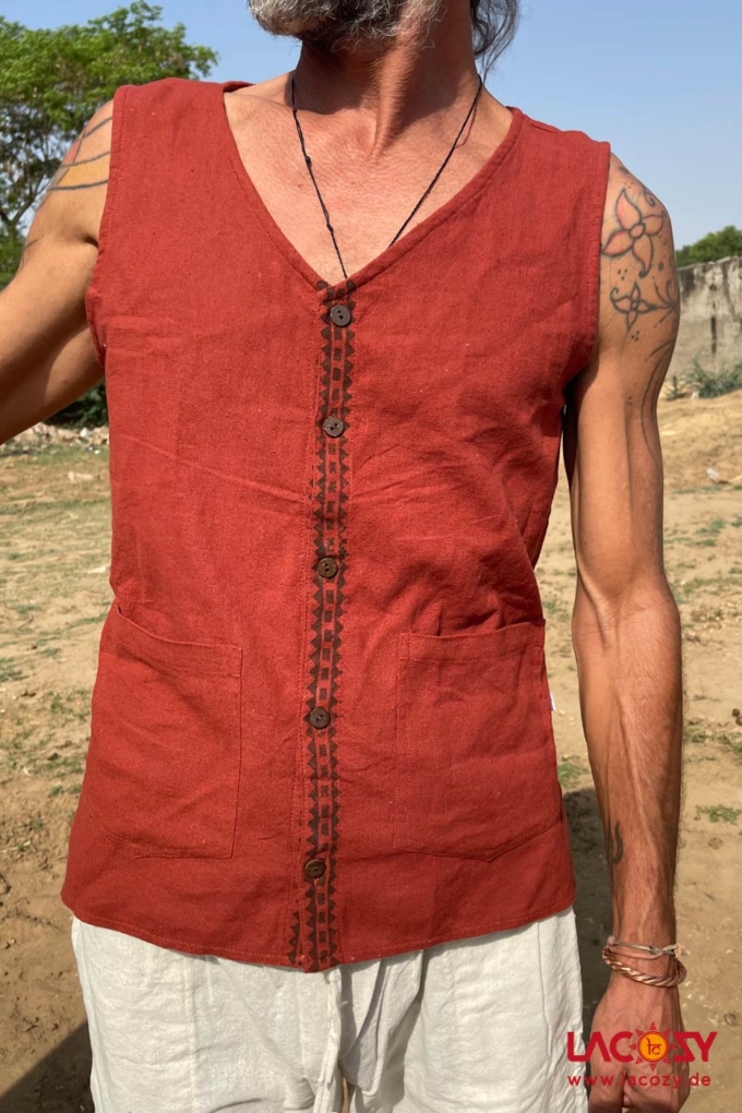 Ethno Weste AKEMI mit Blockprint Unisex RUST