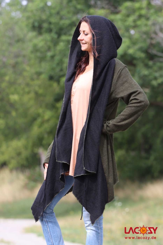 Strickjacke Cardigan SHINE Waldgrün | Schwarz
