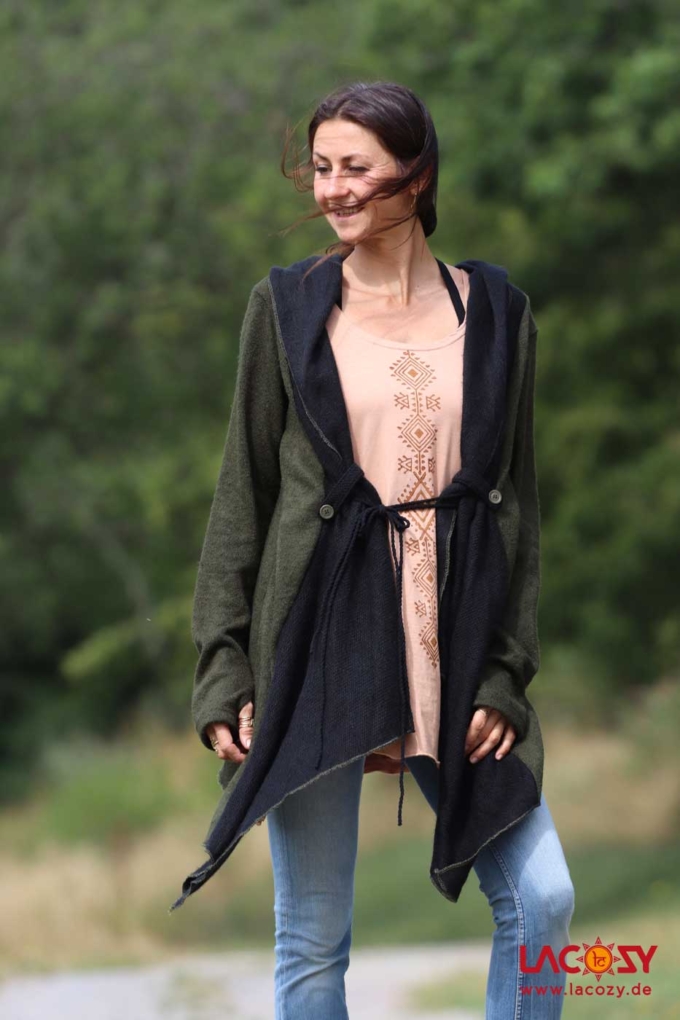 Strickjacke Cardigan SHINE Waldgrün | Schwarz – Bild 3