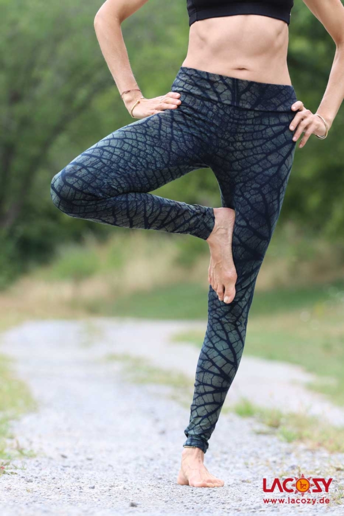 Siebdruck Leggins mit BLATT-STRUKTUR | Petrol – Bild 4