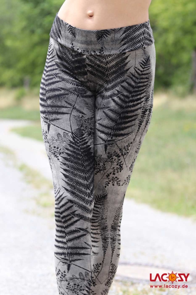 Siebdruck Leggins mit FARN Musterung | Schwarz Weiss