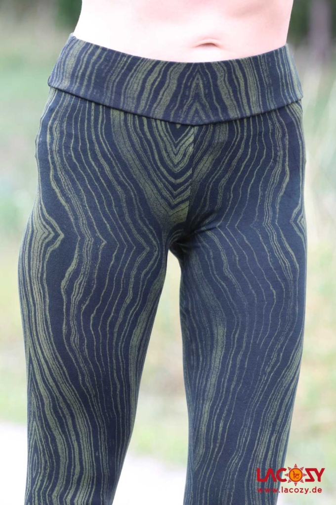 Siebdruck Leggins mit HOLZOPTIK | Gelbgrün-Schwarz – Bild 5