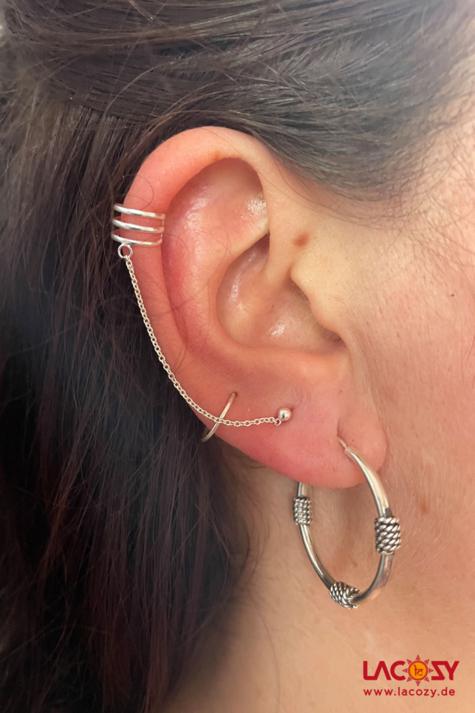 Ohrklemme 3 Ring mit Stecker / 925.- Silber – Bild 2