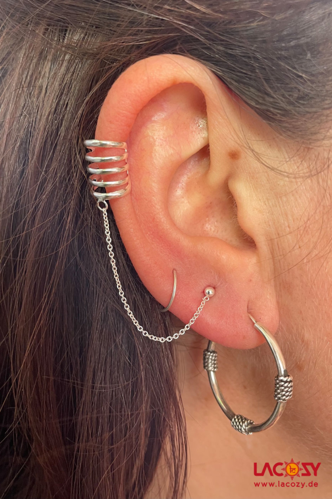 Ohrklemme 5 Ring mit Stecker  / 925.- Silber