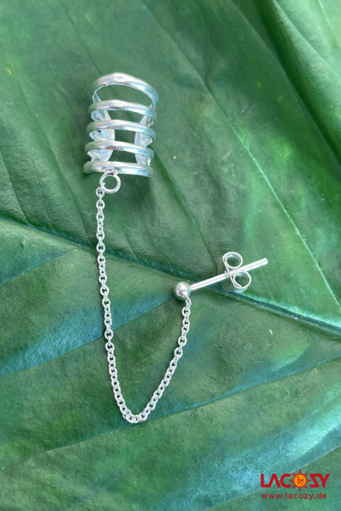 Ohrklemme 5 Ring mit Stecker  / 925.- Silber – Bild 3