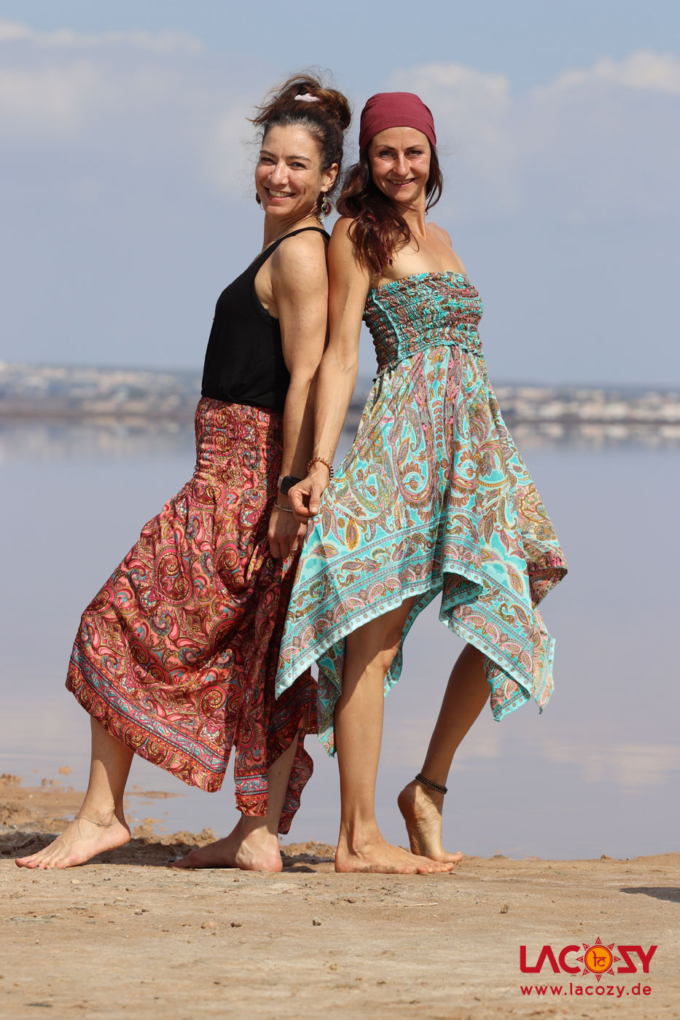 Zipfelkleid und Rock ELYA / Tuerkis Rosa mit Goldelementen – Bild 5