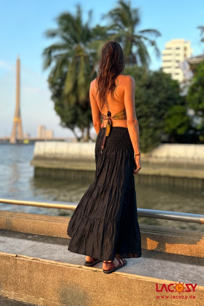 Langer Boho Stufenrock LIANA | Schwarz