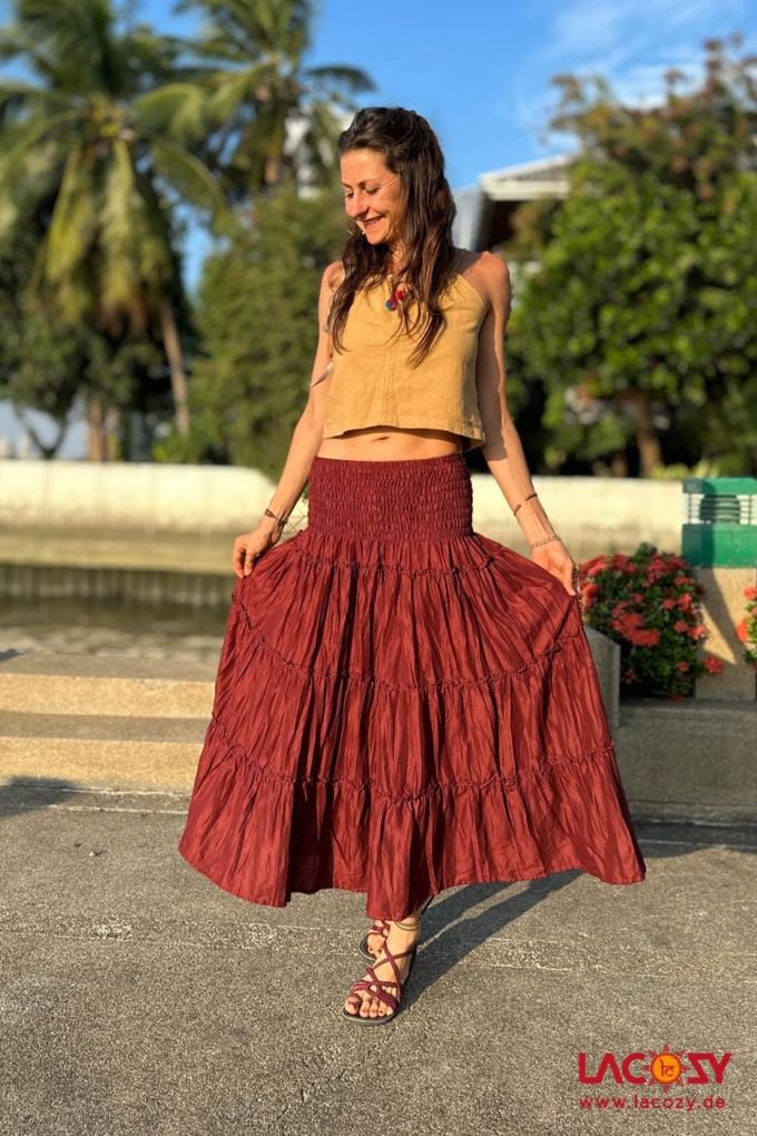 Langer Boho Stufenrock LIANA | Weinrot